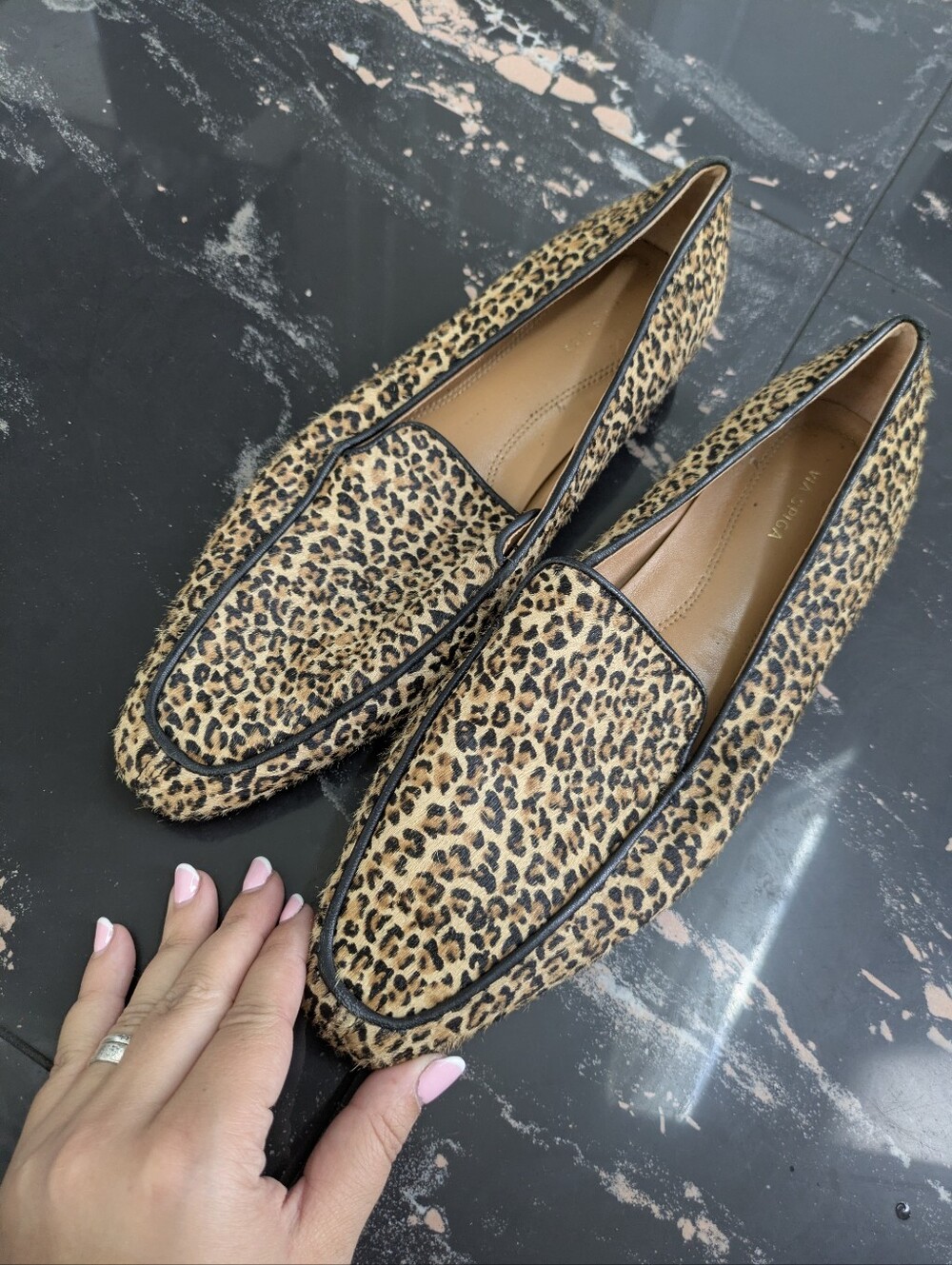 Via Spiga Leopard Print Calf Hair Loafers Size 7.5